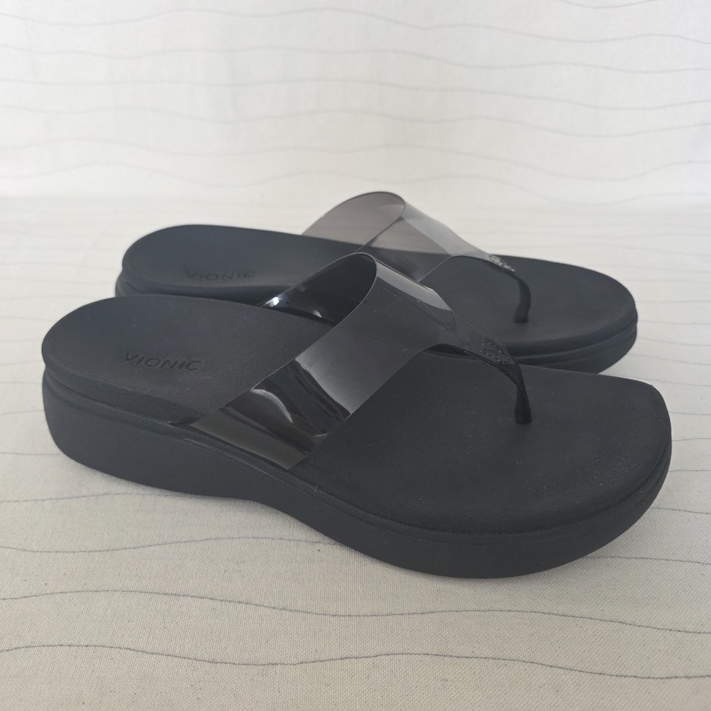 Vionic Womens Luminous High Tide Black Wedge Platform Flip Flop Sandals Size 10